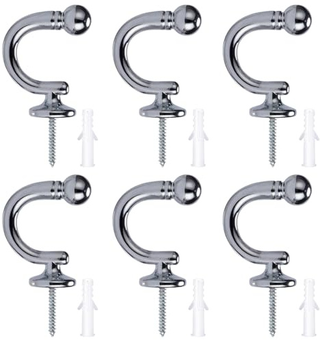TRKETK 6 Pcs Curtain Tieback Hooks, U Shaped Curtain Tie Hooks Metal Ball End Curtain Tie Backs Hooks Wall Mounted Chrome Decorative Drapery Hooks for Curtains Keys Clothes Coat Hanger, Silver