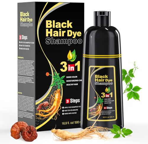 Schwarz Haarfärbeshampoo für Männer und Frauen, Black Hair Dye Shampoo 3 in 1, Haarfarbe Schwarz Shampoo für Graues Haar, Anwendung auf trockenem Haar, 500ml