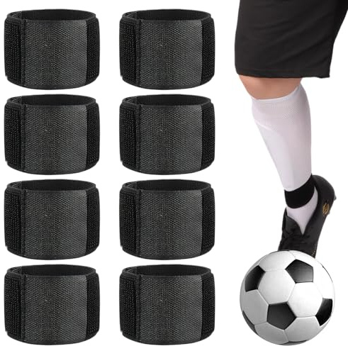 8PCS de Bandas de Sujeta de Espinilleras Sujeción de Espinilleras con Cierre Ajustable Soporte de Espinilleras de Fútbol Correa de Espinilleras de Usar sobre Calcetines para Hombre Mujer (Negro)