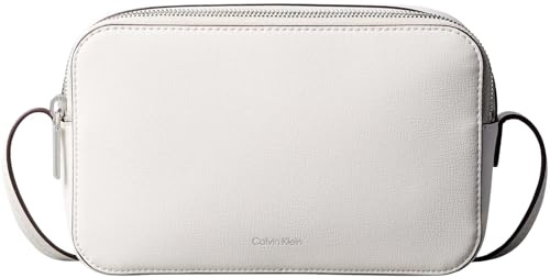 Calvin Klein Donna Borsa a Tracolla Logo Elongated Camera Bag con Zip, Bianco (White Alyssum), Taglia Unica
