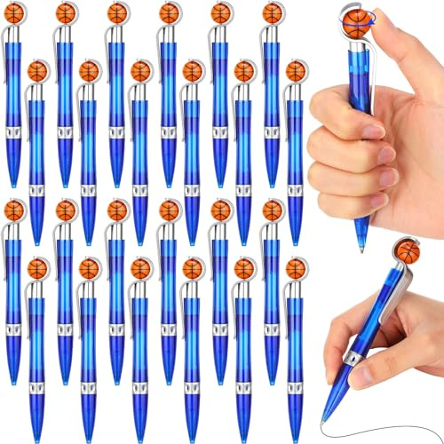 24 penne a sfera a tema basket blu, strumenti da scrittura per la scuola, ufficio e bomboniere per feste a tema basket