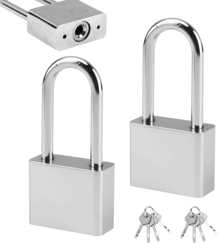 Lot de 2 Cadenas de Sécurité 40 mm Anse Longue avec 3 Clés, Cadenas à Clé Résistant Antirouille en Acier Solide, Serrures Universelles pour Casier Gym Bagages Garage Portes Stockage Intérieur Extérieu