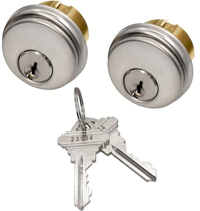 Storefront Commercial Mortise Lock Cylinder Set, Solid Brass Double Cylinder, Adams Rite Style SC Keyway & Keys, Replacement for Aluminum & Glass Storefront Doors (Silver)