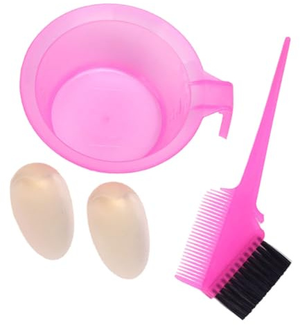 VILLFUL 2 Sets Professional Hair Coloring Comb and Bowl Double-sided Hair Dye Tool for DIY and Salon Use Reusable Plastic Tint Brush Easy Grip Pink