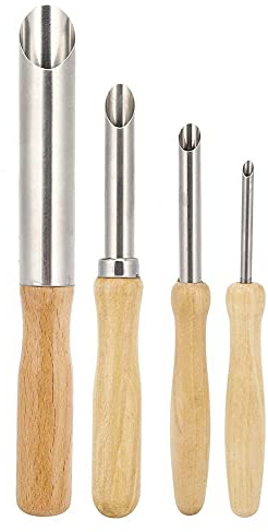 4 Piezas Set de Cortadores de Arcilla para Cerámica - Mangos de Madera y Acero Inoxidable, Orificios Circulares para Escultura, Perforación y Modelado - Herramientas Profesionales