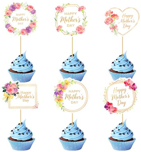 48 pezzi di decorazioni per la festa della mamma, decorazioni per la festa della mamma in sei stili, decorazioni per cupcake a forma di fiore per feste, adatte per decorare fiori, scatole
