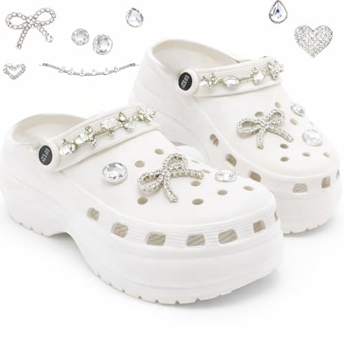 ShuCentre Ladies Diamante Comfort Platform Wedge Close Toe Mule Sliders Clog