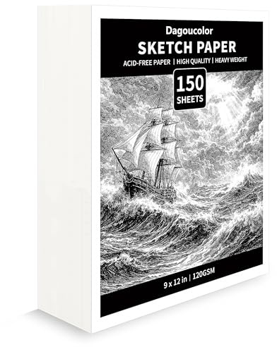 Dagoucolor Papel de Bocetos, 120GSM Papel Sin Ácidos, Bloc de Dibujo para Artistas Principiantes, Adultos, Para Bocetos y Técnicas Mixtas - 9 x 12, 150 Sheet