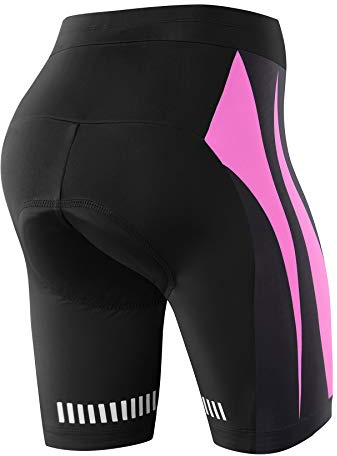 NOOYME Radlerhose Damen gepolstert schnelltrockende Radlerhose Damen Kurz elastische Radlerhose Damen mit Sitzpolster 3D Radhose Damen mit breiterem und dichterem Polster, Rosa, M