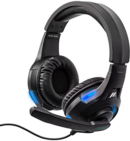 Music Hero Buster cuffie gaming con filo da 1,8 mt con luci e microfono orientabile integrati, jack 3,5mm per PS5, PS4, Xbox, Nintendo Switch, Pc, laptop, tablet, smartphone