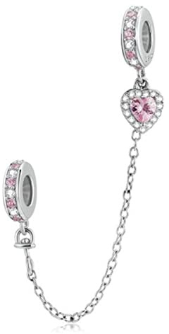 ZiNuo Charm-Perlen, Sicherheitskette mit Herz, 925er Sterlingsilber, Clip-Verschluss, Stopper, Perlen, Sicherheitskette für Pandora-Charm-Armband, DIY-Schmuck, Sterling-Silber Aus Sterlingsilber