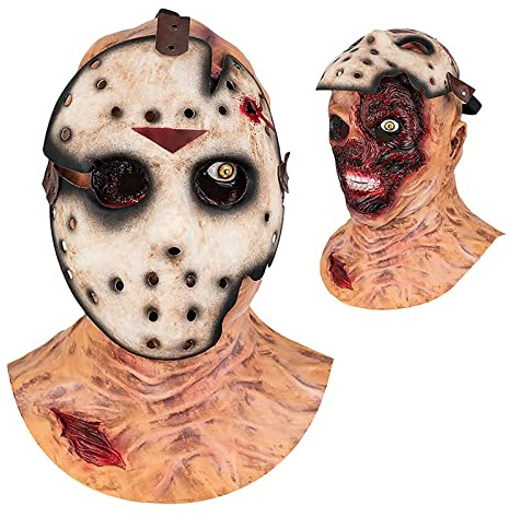SINSEN Maschera horror da hockey, maschera da vampiro a testa intera, in lattice, costume per Halloween, cosplay, per adulti, uomini e donne