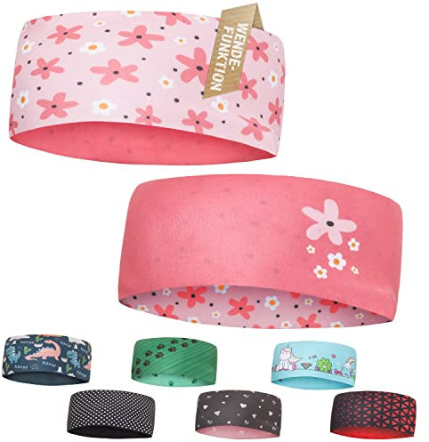 Kinder Stirnband - 2-8 Jahre - dünnes, ultraleichtes und elastisches Sportstirnband für Jungen und Mädchen (Blumen Rosa)
