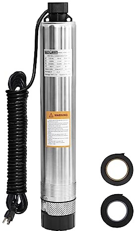 WASSERMANN 4 Effluent/Cistern Bottom Suction Pump with 33FT Cable,1HP,115V/60HZ,32GPM,207FT Head,Stainless Steel Deep Well Submersible Pump for Septic Tank Home and Industrial Agricultural