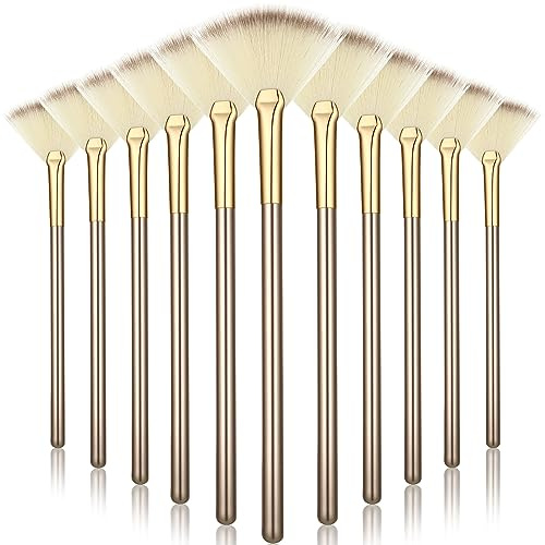 Ziliny 12 Pcs Soft Facial Fan Brush for Face Mask, Champagne
