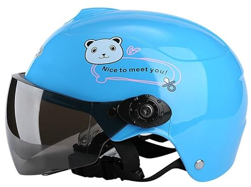 Kinder Fahrradhelm ab 3 Jahre | Jethelm Motorradhelm Rollerhelm Scooter Moped Mofa Helm | Chopper Retro Vintage Kinderhelm mit Visier und Kinnschutz für Jungen Mädchen-Hellblau