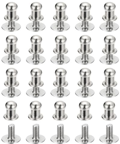 sourcing map 5mm Ball Head Stud Rivets Screw Back, 20Pack Round Head Button Nipple Rivet for DIY Leather Craft Handbag Belt, Silver Tone