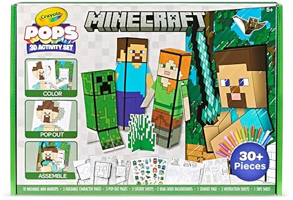 Crayola Minecraft POPs 3D Art Kit for Kids, Create 3D Characters, Coloring Activity Set with Markers & Stickers, Minecraft Toys, Gift for Boys & Girls