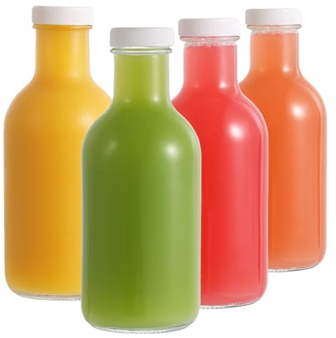 LIMILI Bottiglie in vetro per succhi di frutta, con coperchio, riutilizzabili, da 500 ml, con coperchio, per bevande fatte in casa, picnic, viaggi, scuola, 4 pezzi