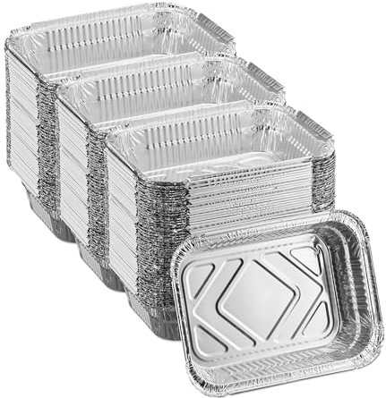 Relaxdays Aluschalen Grill, 150er Set, B x T: 18,5 x 13 cm, eckige Grillschalen, Tropfschalen indirektes Grillen, Silber