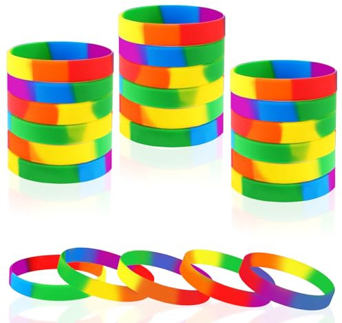RAFIYU 20 Pack Gay Pride Wristbands, Silicone Rainbow Wristbands, Pride Accessories, Silicone Sports Rubber Bracelets, LGBT Rainbow Rubber Bracelets for LGBT Parties, Parades, Party Favors