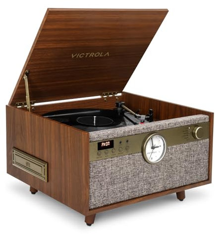 Victrola Century Signature+ Chaîne stéréo 6 en 1 Bluetooth avec Horloge, Noyer
