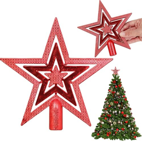 Estrella para árbol de Navidad Rojo, Punta de Estrella para árbol de Navidad con Diseño Hueco Base Estable, Adorno Ligero para Fiestas