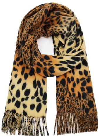 Glamexx24 Damen Schal Kuscheliger Winter Schal mit Fransen Warmer Farbiger Poncho Halstuch Oversized Deckenschal, Schwarz-Beige-Gelb