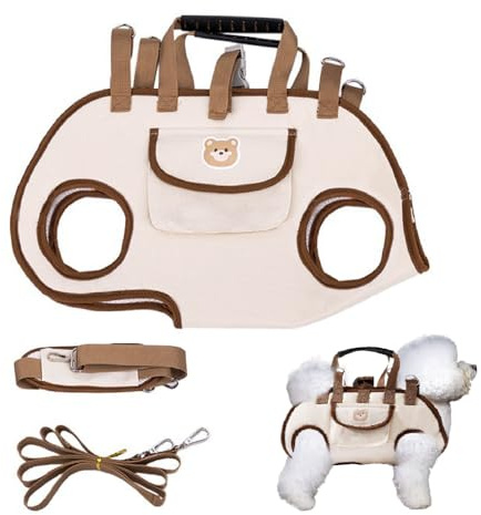 Dog Lift Harness,Adjustable Crossbody Shoulder Strap Cat Carrier Sling with Side Storage Pocket & 120cm Leash for Small Dogs Cats Travel Hiking Cycling