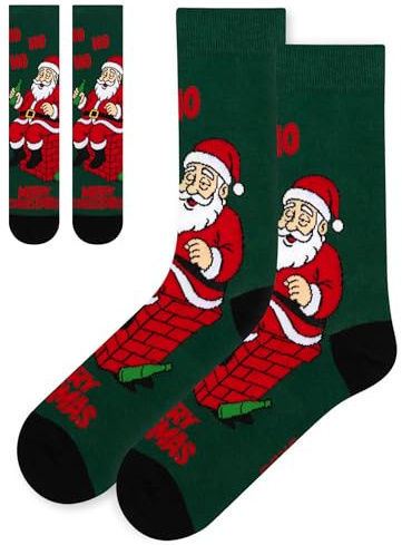 soxo Julklapp Strumpor Herr Storpack Funny Christmas Socks Men Roliga Julklappar till män Bomullsstrumpor 40-45 God Jultomte Grön
