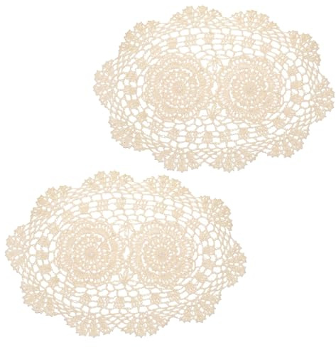 2 Stück Spitzendeckchen,10x14 Zoll große französische Häkelspitzen-Deckchen,25x35cm Rund Häkeldeckchen,Baumwolle Tischset Beige Platzdeckchen,Polyester Baumwolle für Esstisch Küchenpartys,Beige