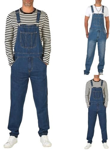 Rtdyvyuhb Men's Overalls Denim Slim Fit Denim Overalls Casual Jean Romper With Pockets Travel Adjustable Strap Jean Jumpsuits
