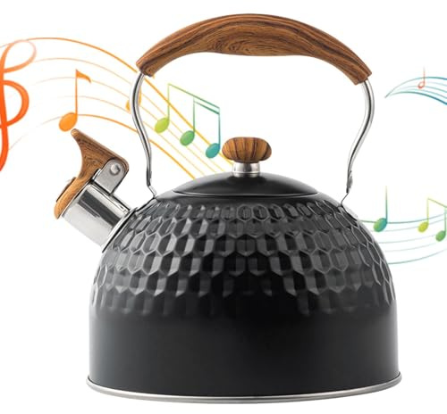 Hervidor para té, de acero inoxidable con silbato de 2,5 litros | Hervidor de agua con silbato | Para cocina, casa, apartamento, picnic, camping, jardín y invase doméstico