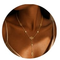 Lueaurra Collier Y Doré Femme, Collier Minimaliste Élégant au Style Raffiné, Bijou Fin et Lumineux pour Look Chic et Moderne