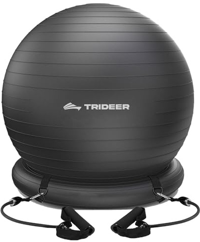 Trideer Exercise Ball Chair with Base & Resistance Bands for Home Gym, Stability Ball Seat for Core Workout and Back Support