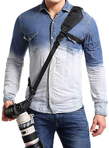 Waka Camera Neck Strap with Quick Release, Safety Tether and Underarm Strap, Adjustable Shoulder Sling Strap for Nikon Canon Sony Fuji DSLR, Black