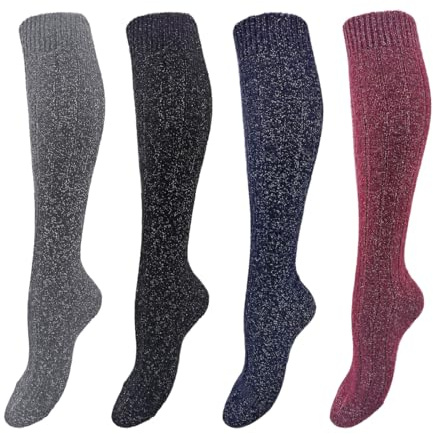 Prisco Calze Brillantini Donna Calzini Lurex Gambaletto Donna Calze Lunghe Invernali Termiche Caldo Cotone 4 Paia