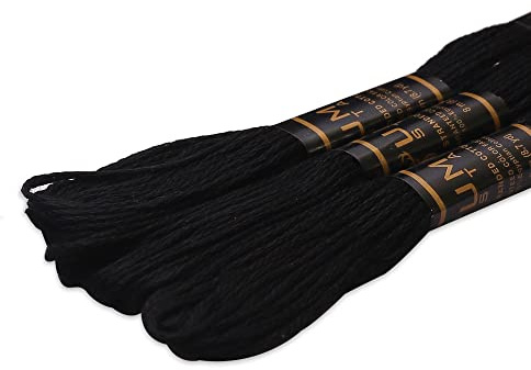 UMC STAG Pack of 3 Premium Embroidery Thread | 100% Egyptian Cotton Premium Skeins | Cross Stitch Embroidery Floss | Oeko TEX Certified Stranded Cotton (Black)