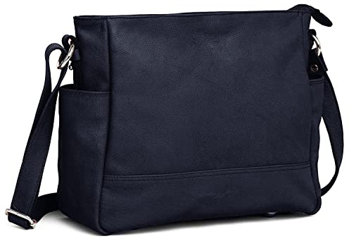 Hudson & James Designer Genuine Real Nappa Leather Handmade Women Ladies Travel Satchel Everyday Crossover Cross body Work iPad Shoulder Handbag Bag (Navy Blue)