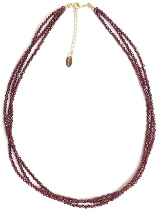 Gempires Nature's Treasure Red Garnet Crystal Beaded Necklace Multi Layered Gemstone Jewelry Hypoallergenic 18 Inch Gold Plated January Birthstone Women's Boho Layered Choker Necklace