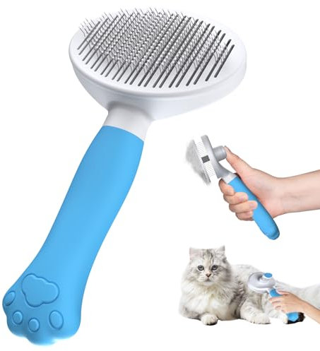 Zivacate Katzenbürste Hundebürste [Ergonomischer Griff & Ein-Klick-Reinigung] Werkzeug für kurz- & langhaarige Hunde/Katzen/Kaninchen, Unterwollbürste(blauer See)