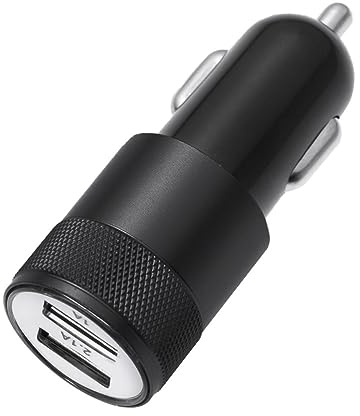 BESTonZON Caricatore Auto Doppio USB 5v/2.1a e 5v/1a in Alluminio Nero, Ricarica Veloce e Facile Uso per Telefono Cellulare e Fotocamera Digitale