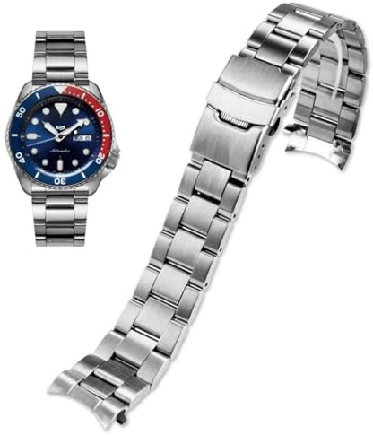 Correa de reloj de acero inoxidable extremos curvos forma . reloj metálica flexible. Pulsera para reloj inteligente. Hebilla desplegable con doble cierre FlipLock. Color plata, negro y dorado 18-24 mm