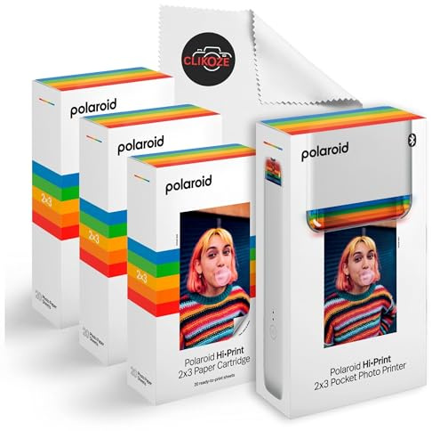 Clikoze Portable Instant Photo Printer Bundle with Polaroid Hi-Print Generation 2 2x3 Pocket Photo Printer, Polaroid Paper Cartridge 60 Sheets Camera Lens Cloth (White)