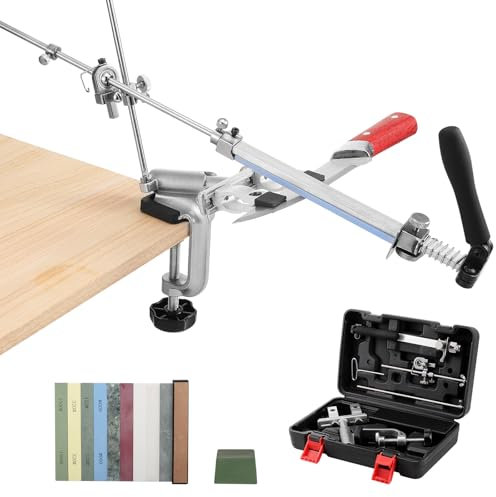 HSEAMALL Affilacoltelli professionale RX-009, rotazione a 360° con angolo fisso, affilatrice di precisione con pietra affilatrice coltello in valigetta