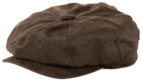 TOP-EX wasserdichte Herren Schiebermütze Kunstleder Flatcap Ivy Braun M/L