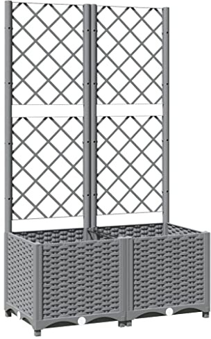 Refined Jardinera con Enrejado, Macetero de Plantas Flores, Maceta de Hierbas, Arriate para Jardín Patio Balcón Terraza, PP Gris Claro 80x40x136 cm