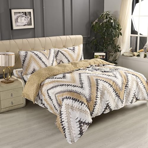 Textile Home Home Décor Beige Wave Super King Bedding Set 4 Piece - Premium Microfiber Complete Duvet Set + 2 Pillowcases