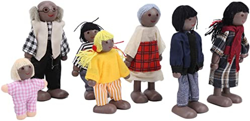 SIXRUN Juego de Muñecas de la Familia, Juego Personas Casa Muñecas Madera: Abuelo, Abuela, mamá, papá, Hermana, Hermano, Figuras Casa Madera bebé con Extremidades Flexibles para Inspirar Imaginación