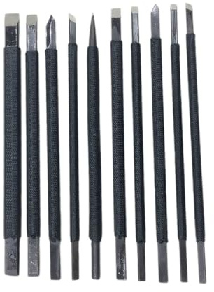 VILLCASE Outils de Gravure en Acier Tungstène Kit de Lettrage et Gravure 10pcs Usage Manuel Forme Variée pour Sculpture sur Pierre pour Tampons en Pierre et Loisirs